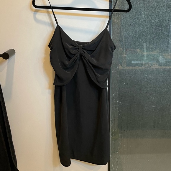 Black silk Club Monaco Slip dress adjustable straps bow baby doll empire waist - Picture 2 of 9